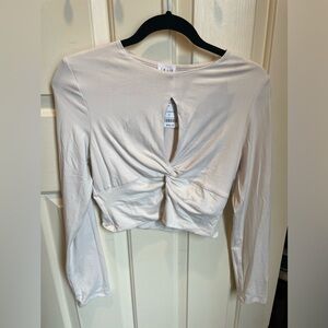 Le Lis Cream Twist Cutout Front Longsleeve Crop Top Offwhite